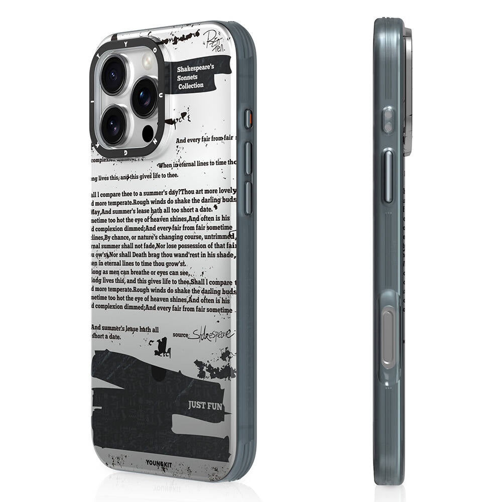 __vg|Gri|0|6942288419362-01|Apple iPhone 16 Pro Max Kılıf MagSafe Şarj Özellikli Youngkit Literary Serisi Shakespeare Kapak