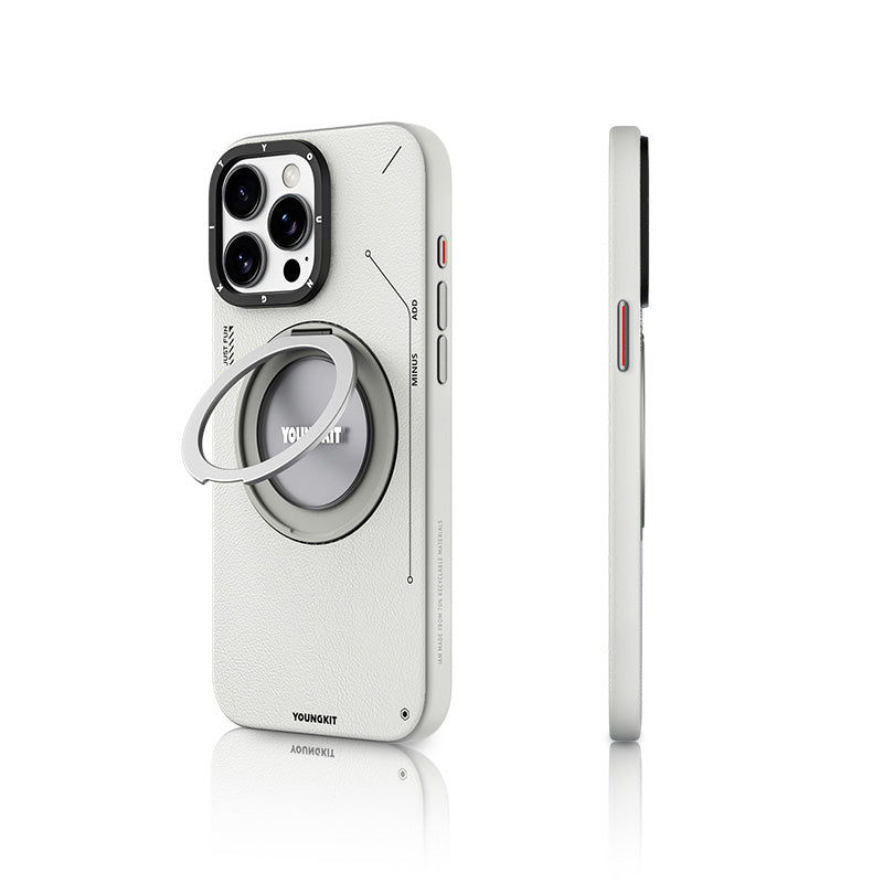 __vg|Gri|0|6942288420535-01|Apple iPhone 15 Pro Kılıf MagSafe Şarj Özellikli 360° Standlı Basit Mat Deri Desenli Youngkit Tech Leather Serisi Kapak