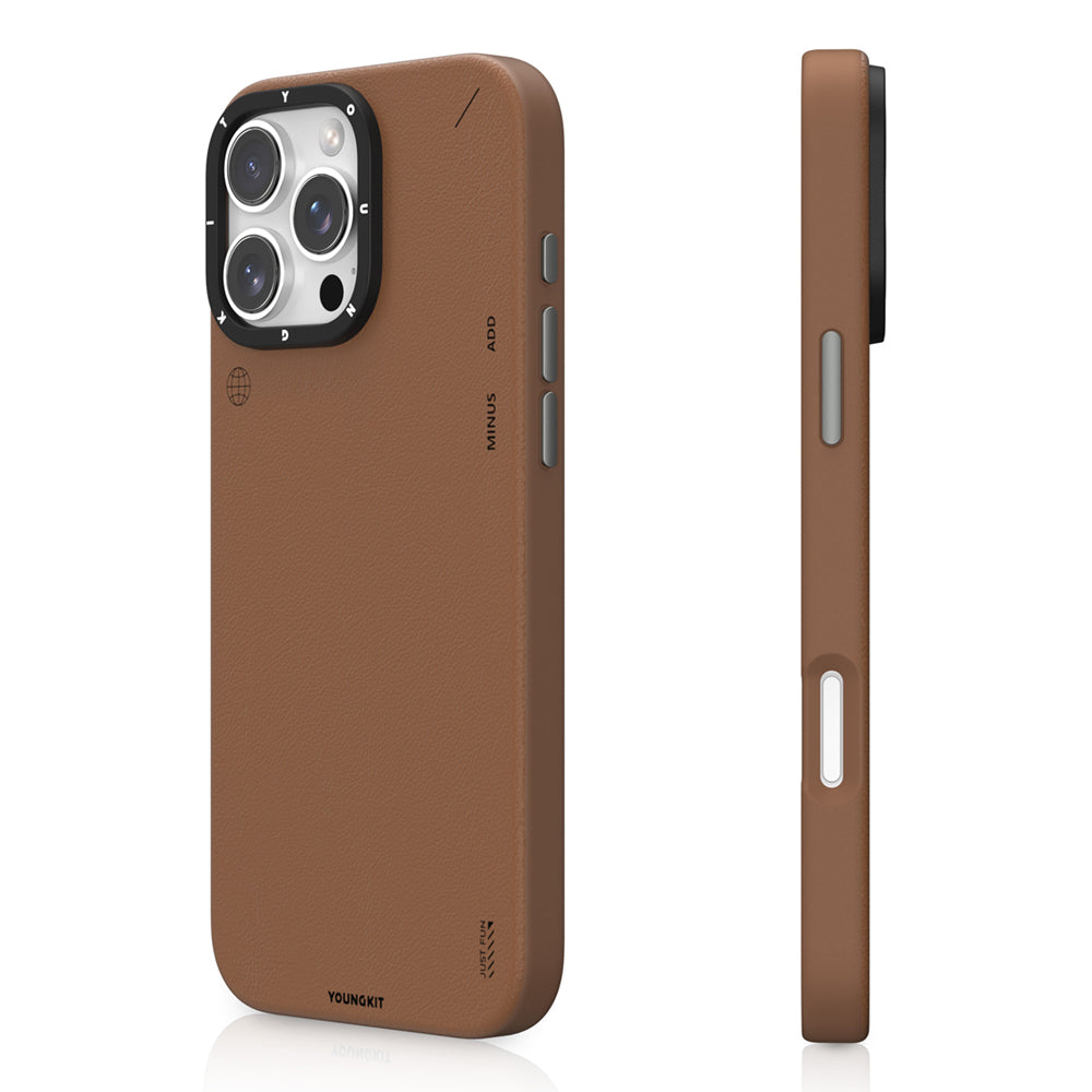 __vg|Kahverengi|0|6942288420757-01|Apple iPhone 16 Pro Max Kılıf MagSafe Şarj Özellikli Basit Mat Deri Desenli Youngkit Tech Fashion Serisi Kapak