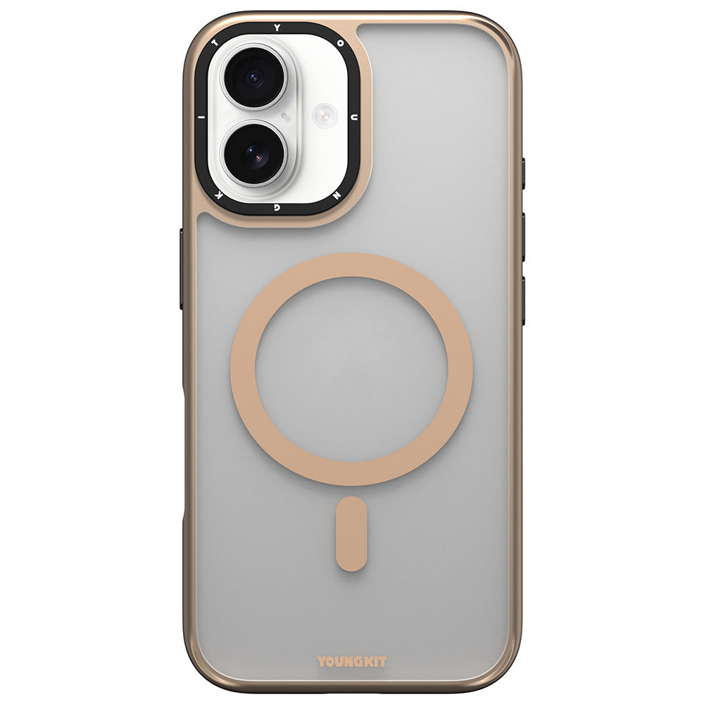 __vg|Gold|0|6942288421839-01|Apple iPhone 16 Kılıf MagSafe Şarj Özellikli Cam Arka Yüzey TPU Youngkit Gemstone Serisi Kapak