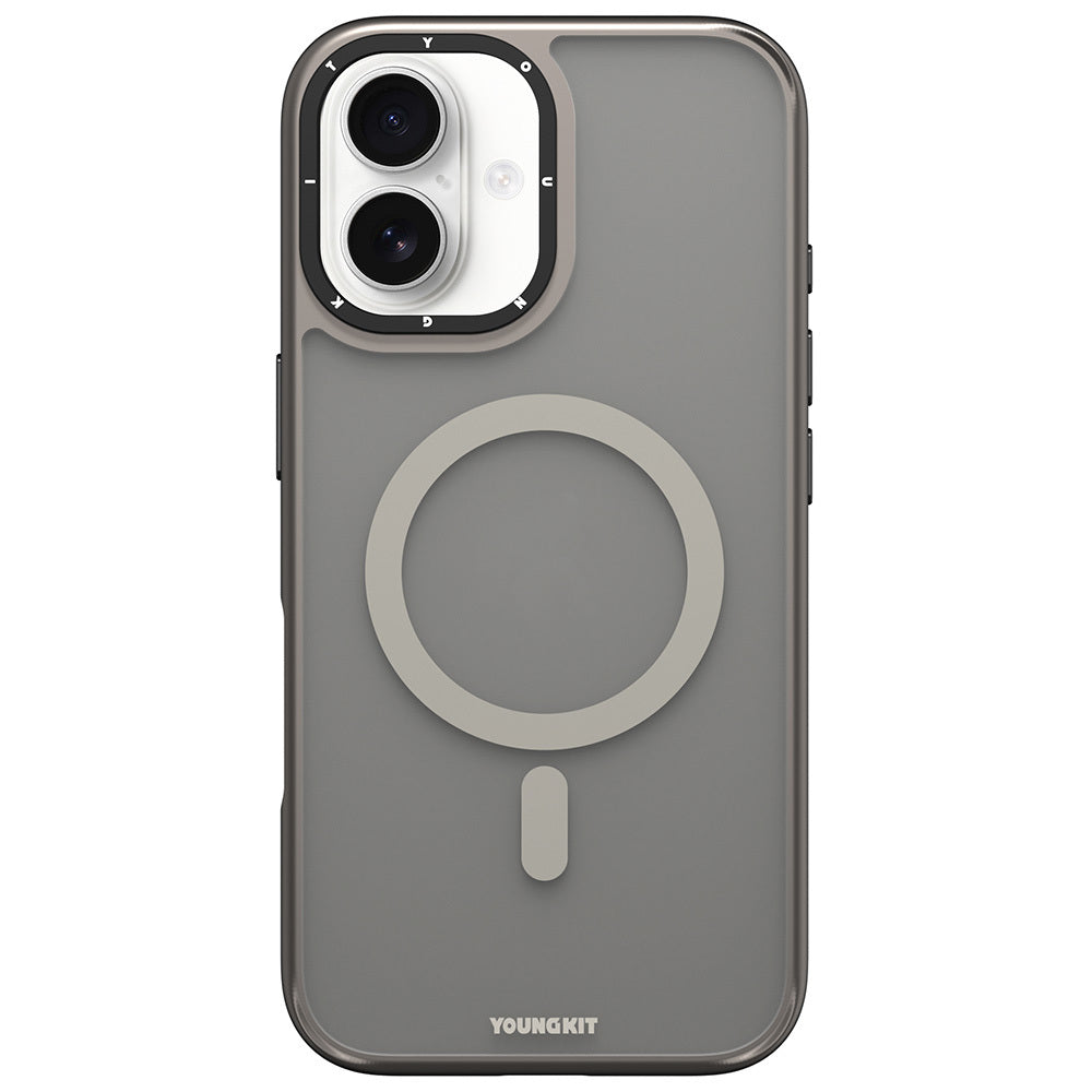 __vg|Gri|0|6942288423017-01|Apple iPhone 16 Kılıf MagSafe Şarj Özellikli Cam Arka Yüzey TPU Youngkit Gemstone Serisi Kapak