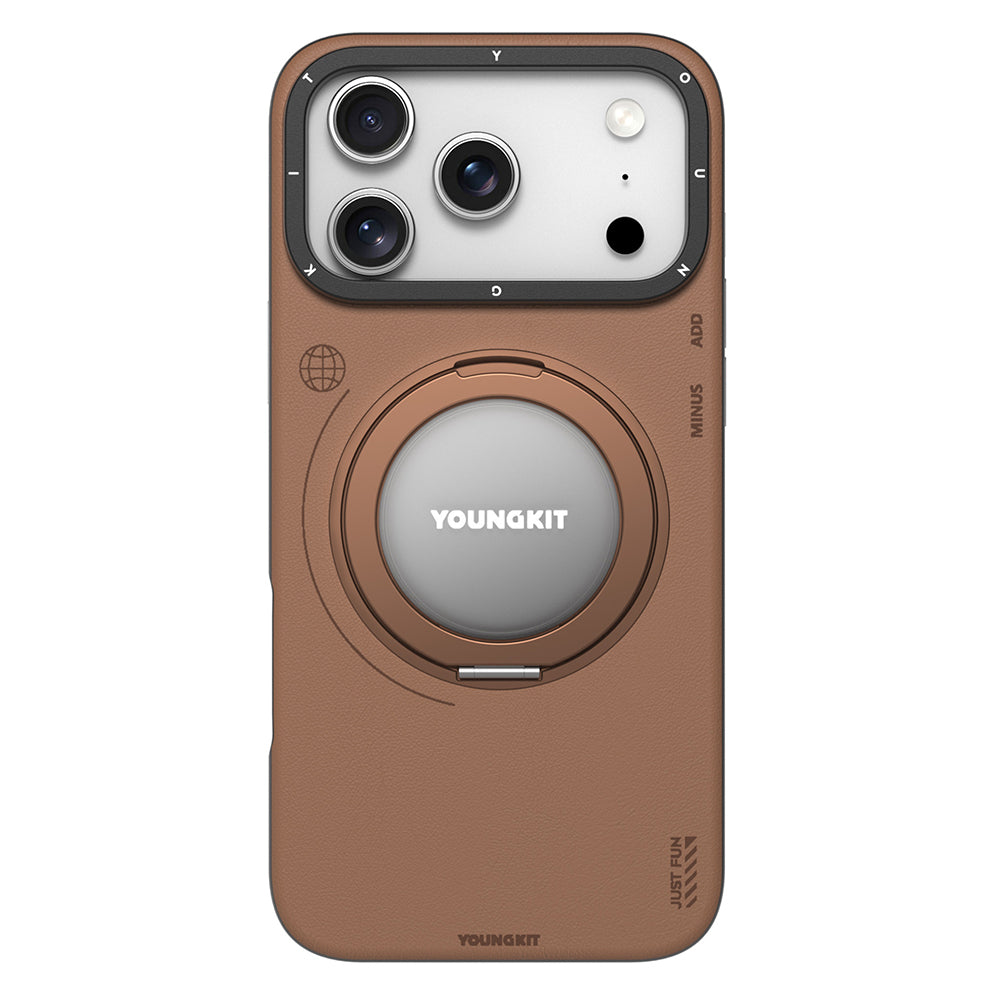 __vg|Kahverengi|0|6942288443138-01|Apple iPhone 17 Pro Max Kılıf MagSafe Şarj Özellikli 360 Derece Standlı Basit Mat Deri Desenli Youngkit Tech Leather Serisi Kapak