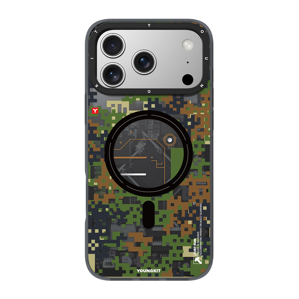 __vg|Yeşil|0|6942288450464-01|Apple iPhone 17 Pro Max Kılıf MagSafe Şarj Özellikli Youngkit Camouflage Sykell Serisi Kapak