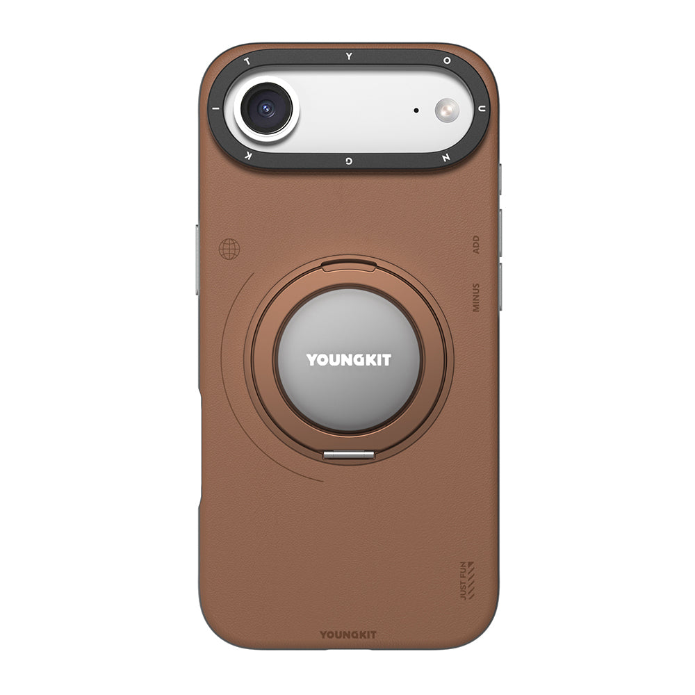 __vg|Kahverengi|0|6942288457456-01|Apple iPhone 17 Air Kılıf M-safe Şarj Özellikli 360 Derece Standlı Basit Mat Deri Desenli Youngkit Tech Leather Serisi Kapak