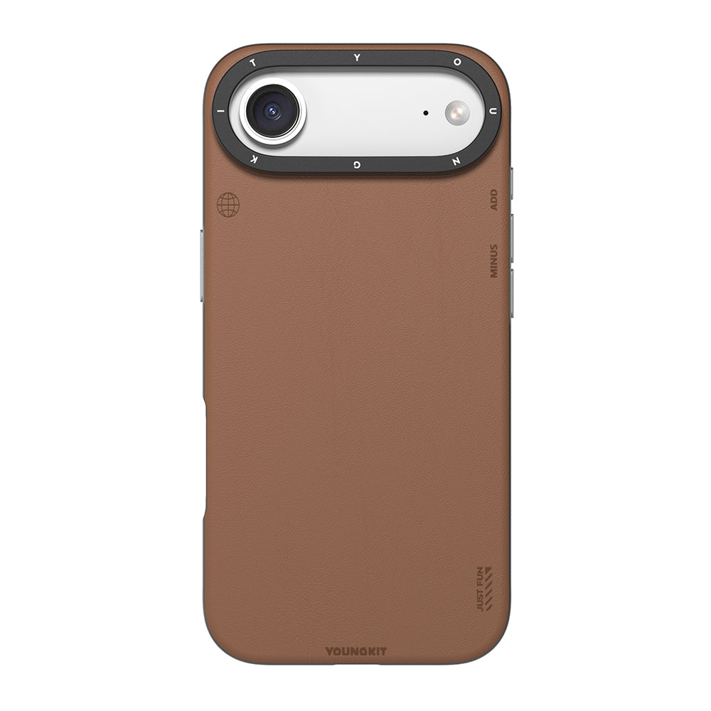 __vg|Kahverengi|0|6942288457487-01|Apple iPhone 17 Air Kılıf MagSafe Şarj Özellikli Basit Mat Deri Desenli Youngkit Tech Fashion Serisi Kapak