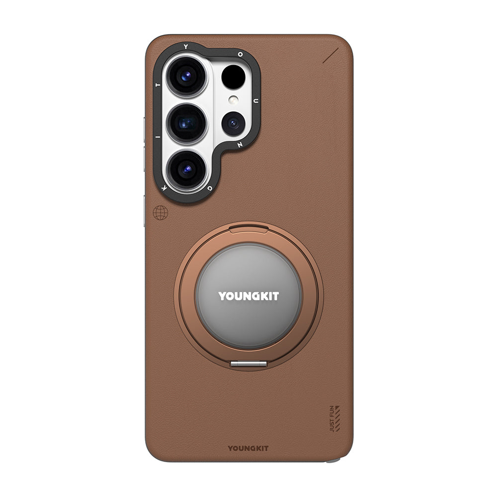 __vg|Kahverengi|0|6942288463013-01|Galaxy S26 Ultra Kılıf M-safe Şarj Özellikli 360° Standlı Basit Mat Deri Desenli Youngkit Tech Leather Serisi Kapak
