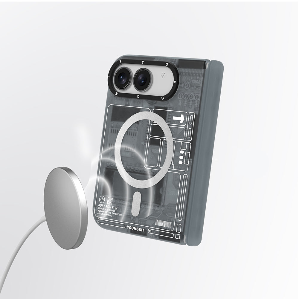 Apple iPhone Duo Kılıf MagSafe Şarj Özellikli Kamera Denetim Butonlu Youngkit Technology Serisi Kapak - Gri