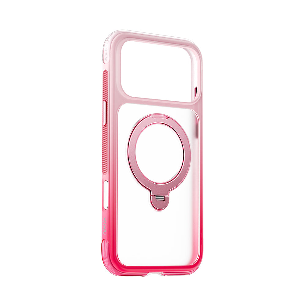 Apple iPhone 17 Pro Max Kılıf Wiwu AS-204 AeroShield Aurora Ultra Serisi MagSafe Şarj Özellikli Airbag Tasarımlı Standlı Kapak - Pembe