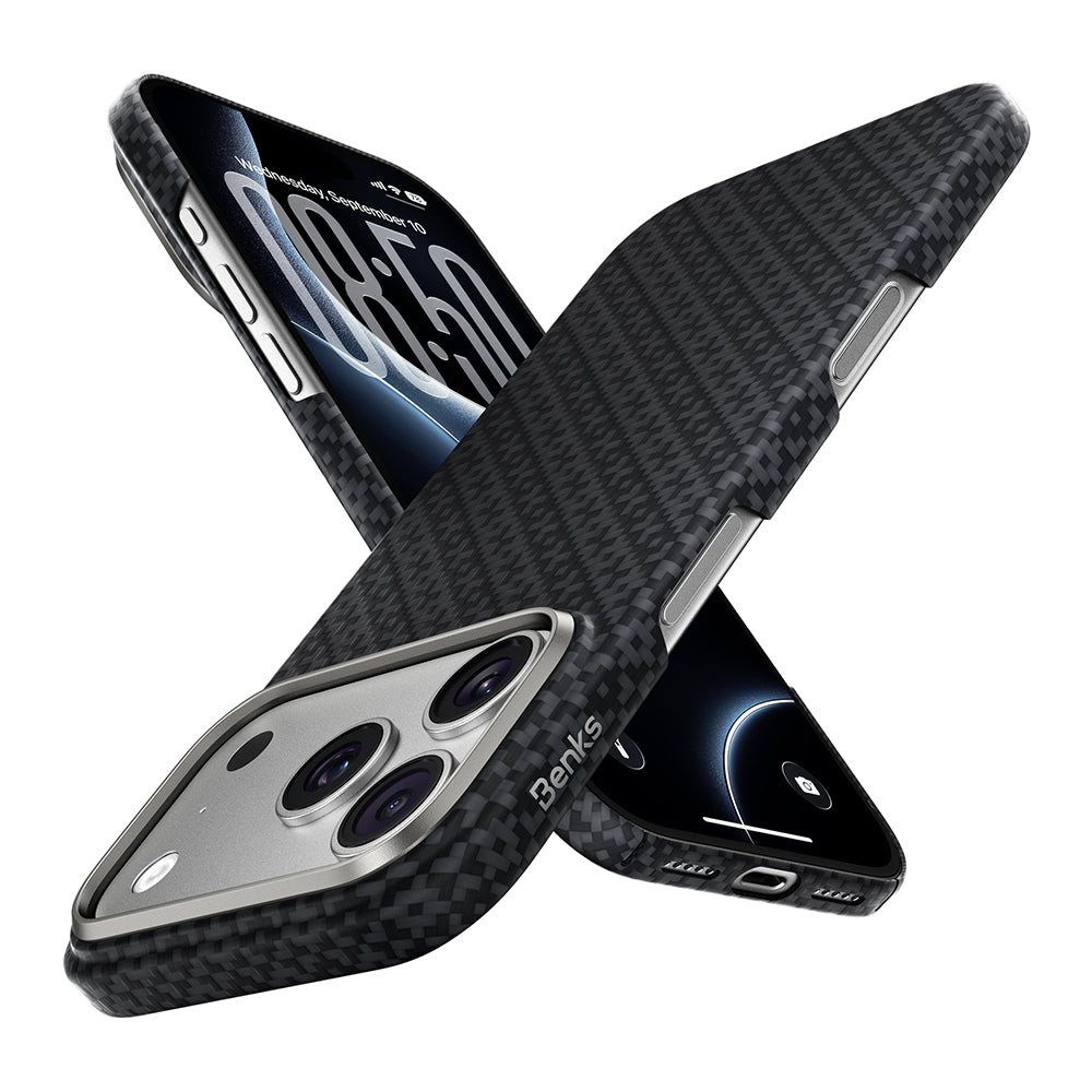 Apple iPhone 18 Pro Kılıf MagSafe Şarj Özellikli Benks ArmorAir ArmorGrid Serisi Yükseltilmiş Kamera Çerçevesi C1 Kevlar Karbon Kapak - Siyah