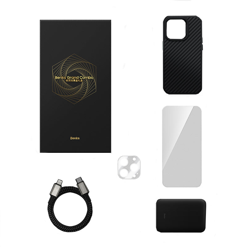 __vg|Siyah|0|6948005988098-01|Apple iPhone 14 Pro Max Benks Grand Combo 5in1 Aksesuar Seti Kılıf-Ekran Koruyucu-Lens Koruyucu-Kablo-Powerbank