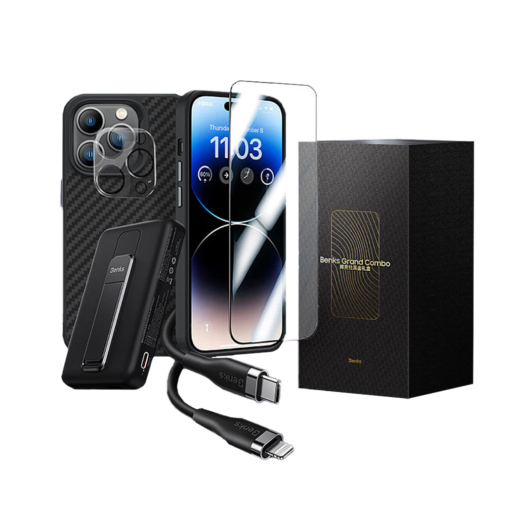 __vg|Siyah|0|6948005991784-01|Apple iPhone 14 Pro Max Benks Grand Combo New 5in1 Aksesuar Seti Kılıf-Ekran Koruyucu-Lens Koruyucu-Kablo-Powerbank