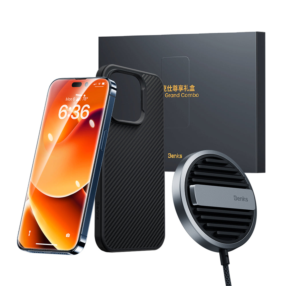 __vg|Siyah|0|6948005993139-01|Apple iPhone 14 Pro Max Benks Grand Combo MFM01 3in1 Aksesuar Seti Kılıf-Ekran Koruyucu-Wireless Şarj Aleti