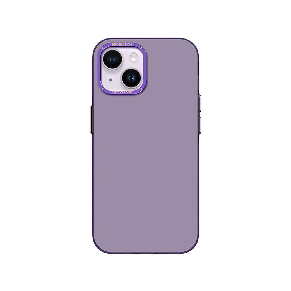 __vg|Mor|0|6955482517710-01|Apple iPhone 14 Kılıf Metal Kamera Çerçeveli Recci Glaze Serisi Kapak