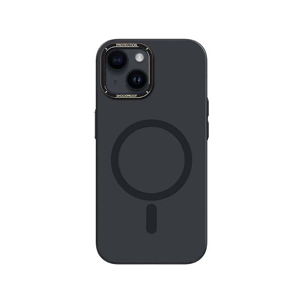 __vg|Siyah|0|6955482518229-01|Apple iPhone 14 Plus Kılıf M-safe Şarj Özellikli Metal Kamera Çerçeveli Recci Glaze Serisi Kapak