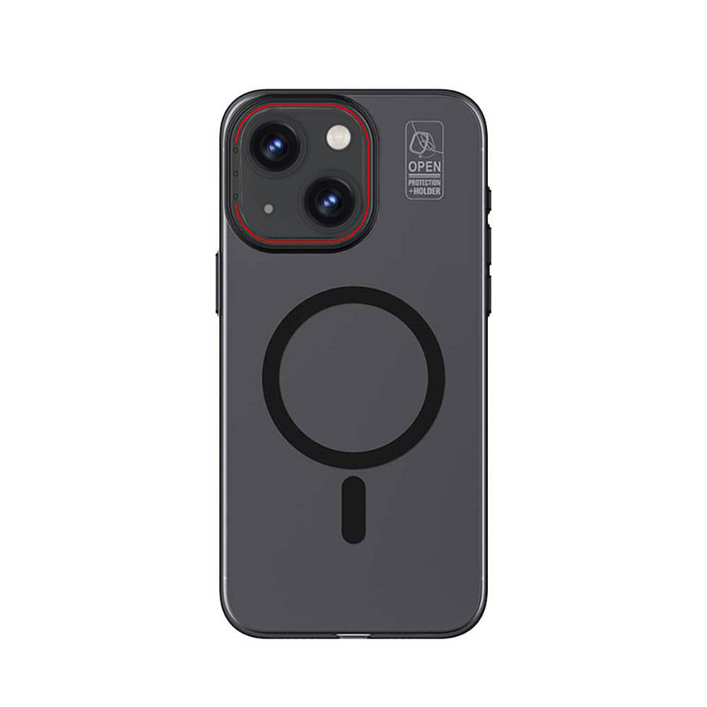 __vg|Siyah|0|6955482524138-01|Apple iPhone 15 Kılıf M-safe Şarj Özellikli Standlı Metal Kamera Çerçeveli Mat Recci Glaze Serisi Kapak