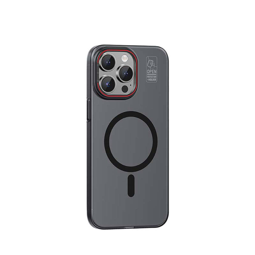 __vg|Siyah|0|6955482524152-01|Apple iPhone 15 Pro Kılıf M-safe Şarj Özellikli Standlı Metal Kamera Çerçeveli Mat Recci Glaze Serisi Kapak