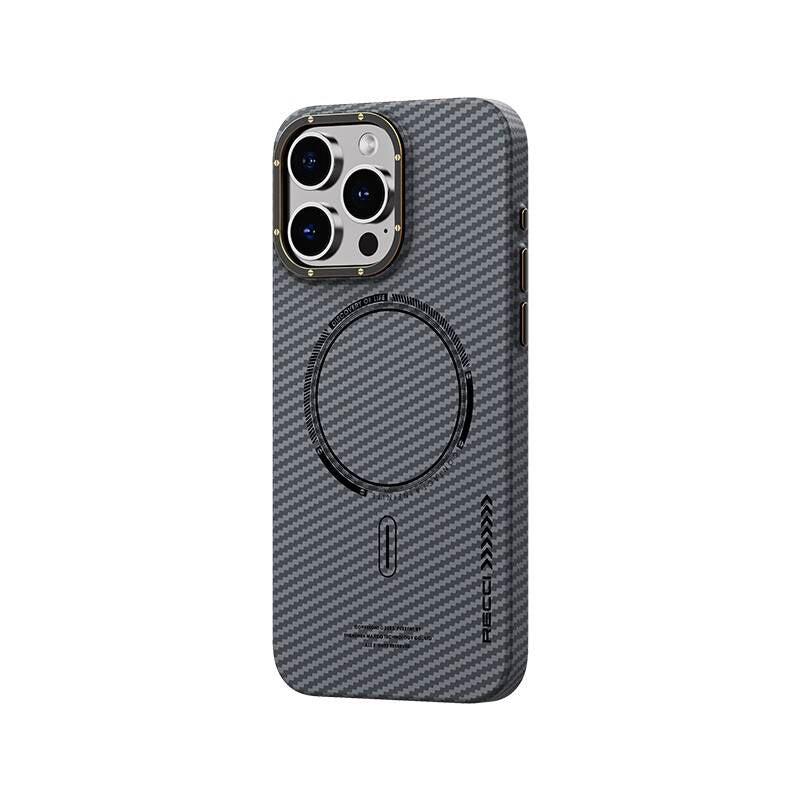 __vg|Gri|0|6955482524244-01|Apple iPhone 15 Pro Kılıf Recci Machinist Serisi M-safe Şarj Özellikli Magnetik Karbon Kapak