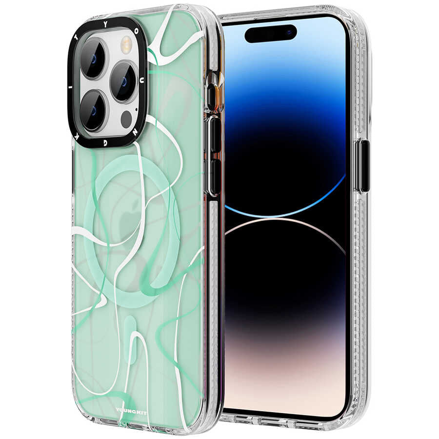__vg|Yeşil|0|6974750884552-01|Apple iPhone 14 Pro Kılıf MagSafe Şarj Özellikli Youngkit Water-Ink Serisi Kapak