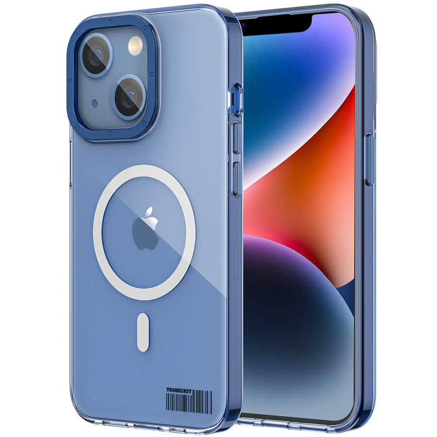 __vg|Mavi|0|6974750887461-01|Apple iPhone 14 Plus Kılıf MagSafe Şarj Özellikli Youngkit Coloured Glaze Serisi Kapak
