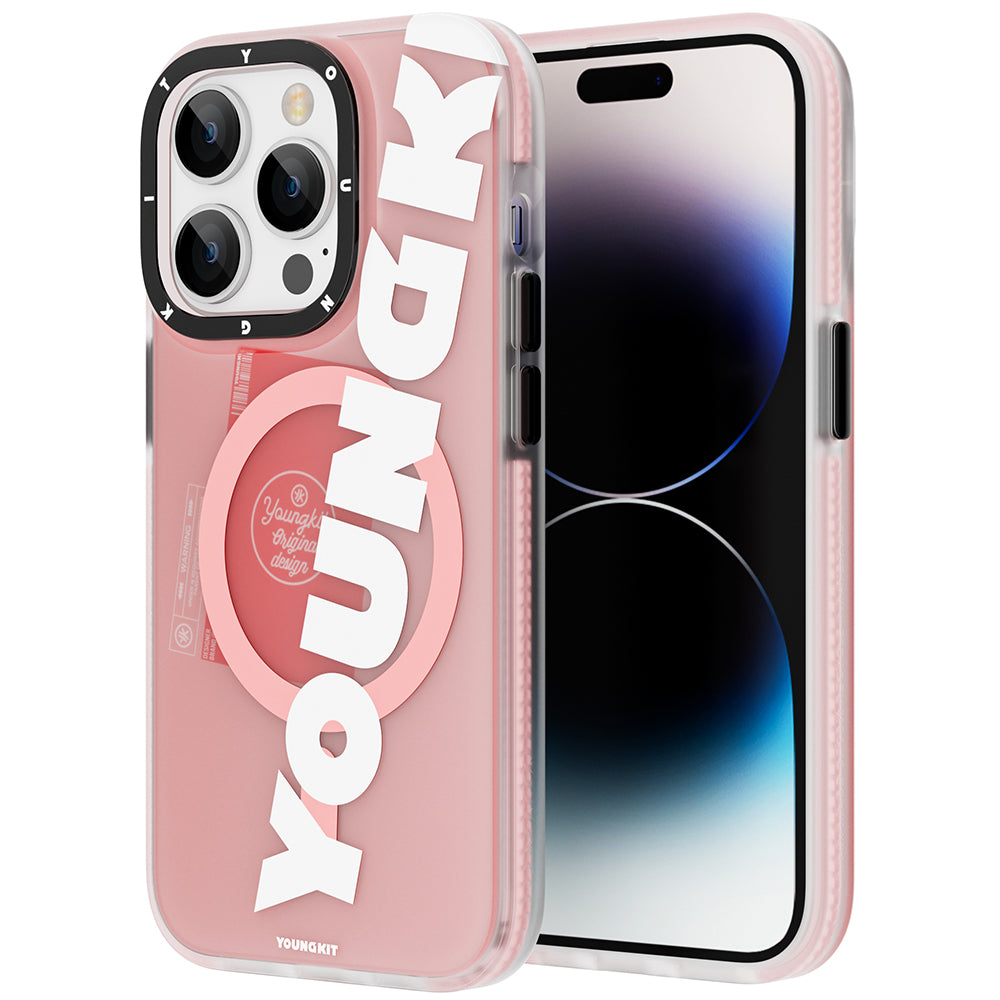 __vg|Pembe|0|6974750888253-01|Apple iPhone 14 Pro Max Kılıf MagSafe Şarj Özellikli Youngkit Binfen Serisi Yazı Temalı Kapak