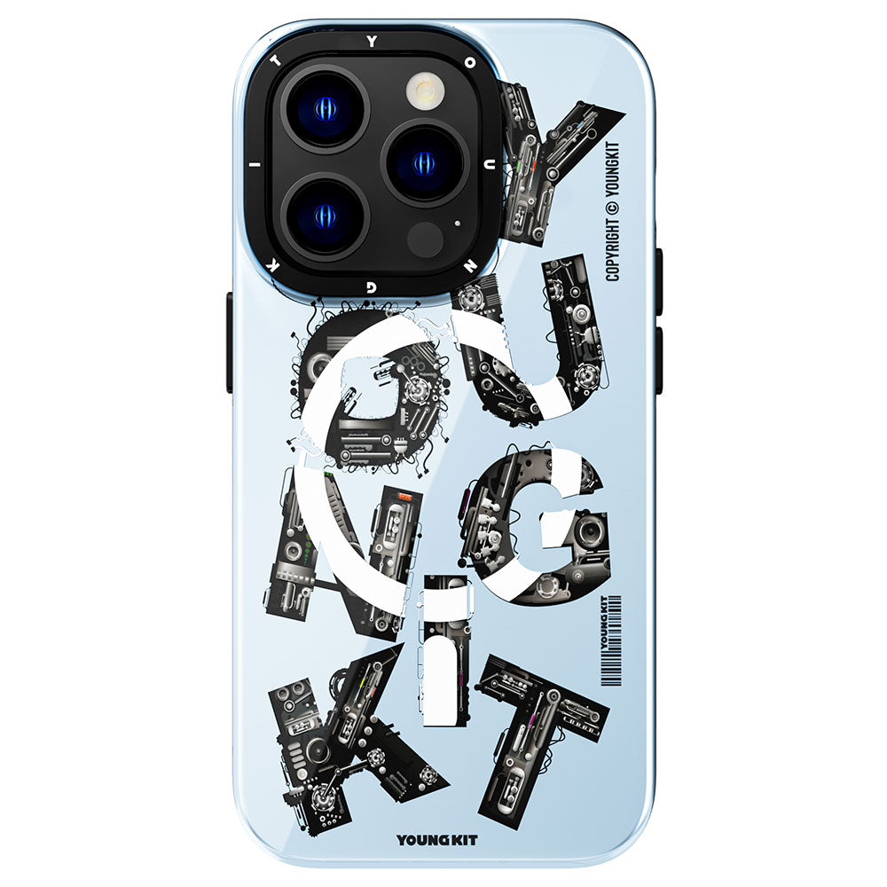 __vg|Mavi|0|6976245242267-01|Apple iPhone 14 Pro Max Kılıf MagSafe Şarj Özellikli Yazı Temalı YoungKit Mechanic Serisi Kapak
