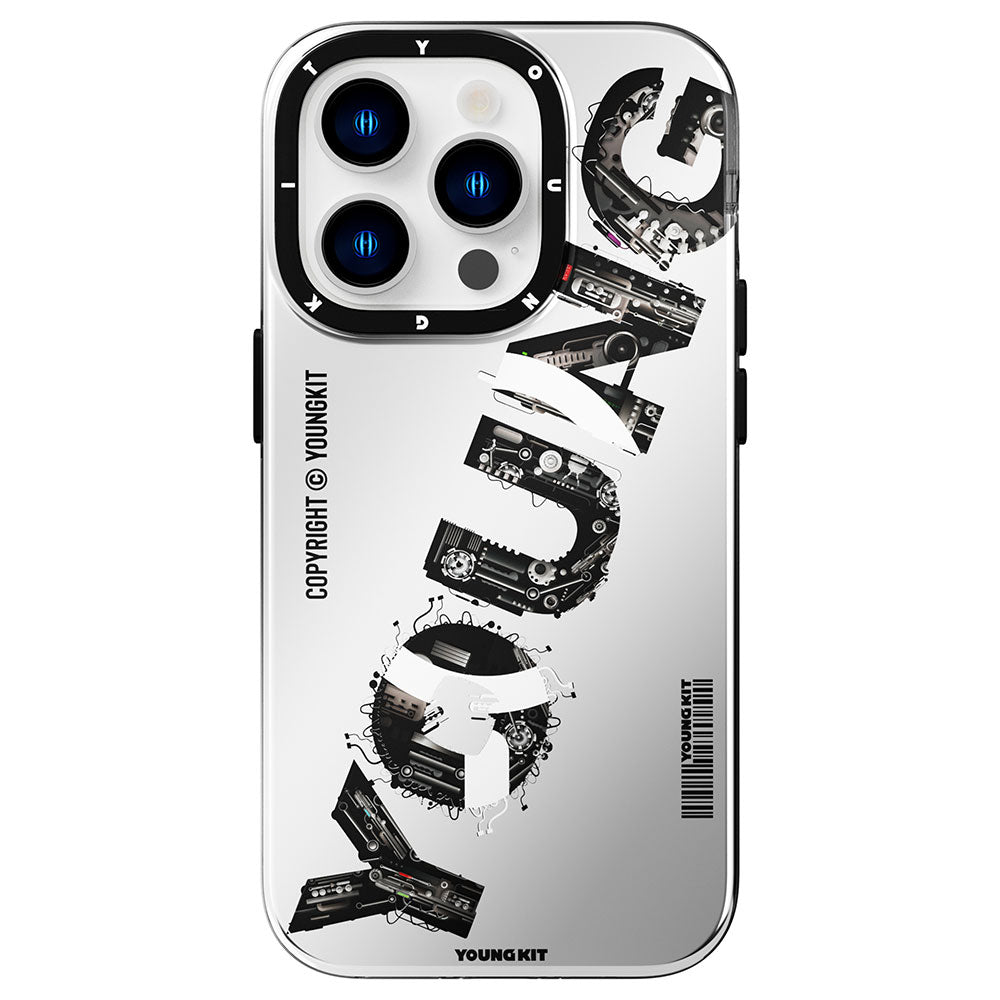 __vg|Gri|0|6976245242281-01|Apple iPhone 14 Pro Max Kılıf MagSafe Şarj Özellikli Yazı Temalı YoungKit Mechanic Serisi Kapak