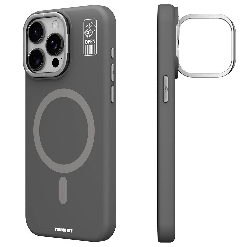 __vg|Gri|0|6976245244605-01|Apple iPhone 15 Pro Max Kılıf MagSafe Şarj Özellikli Kamera Standlı Youngkit Bitty Cream Kapak