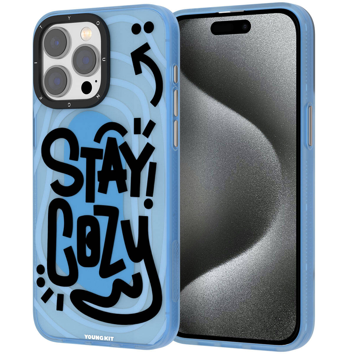__vg|Mavi|0|6976245245961-01|Apple iPhone 15 Pro Kılıf Desenli Youngkit Happy Hearth Serisi Kapak