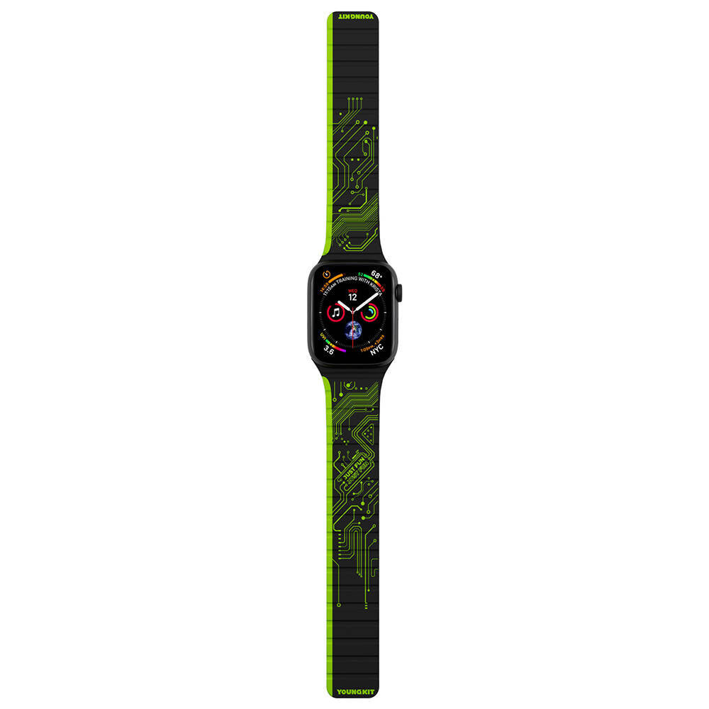 __vg|Yeşil|0|6976245247002-01|Apple Watch 7 41mm Kordon Youngkit Technological Magnetik Tak Çıkar Silikon Strap Kayış