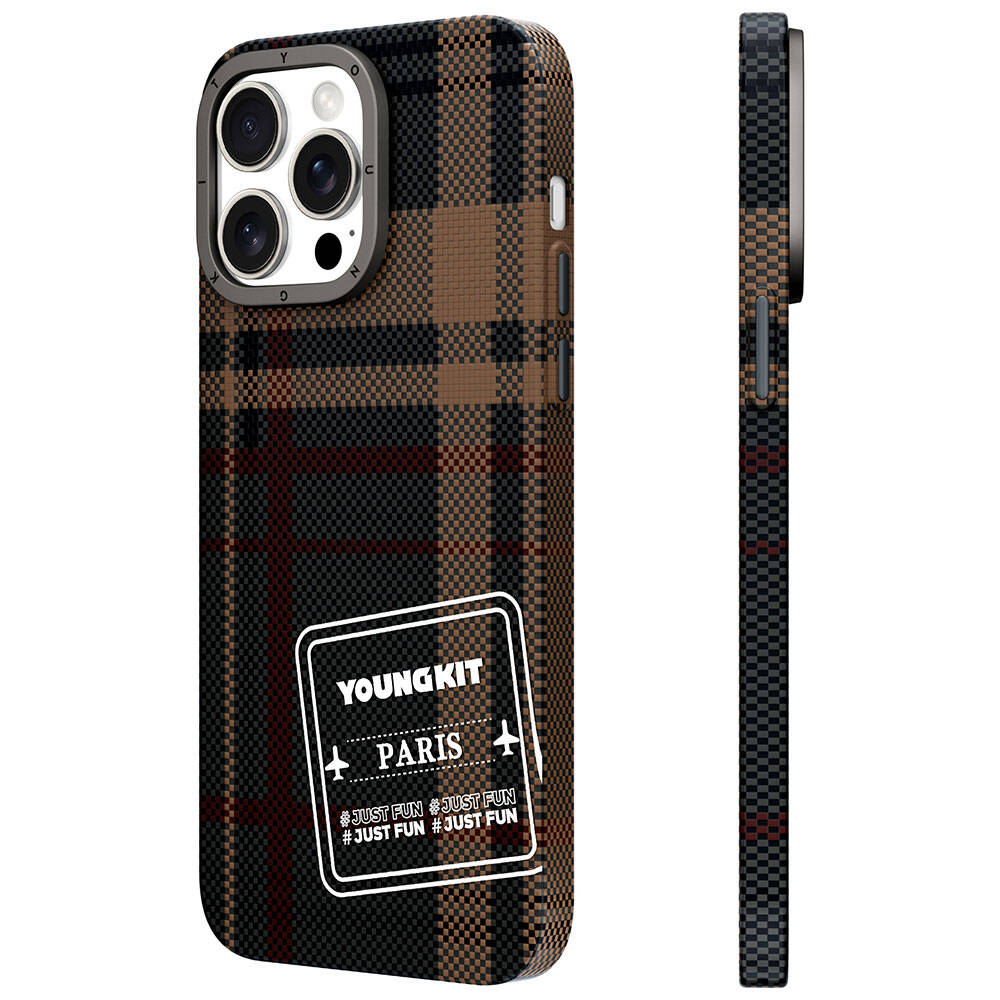 __vg|Kahverengi|0|6976245248627-01|Apple iPhone 14 Pro Max Kılıf Ekose Desenli Youngkit Gezhi Serisi Kapak