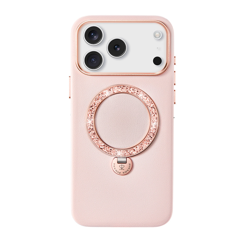 __vg|Rose Gold|0|6976788024900-01|Apple iPhone 17 Pro Max Kılıf MagSafe Şarj Özellikli Deri Tasarımlı Standlı Pynana Dancing Circle Luxury Serisi Kapak