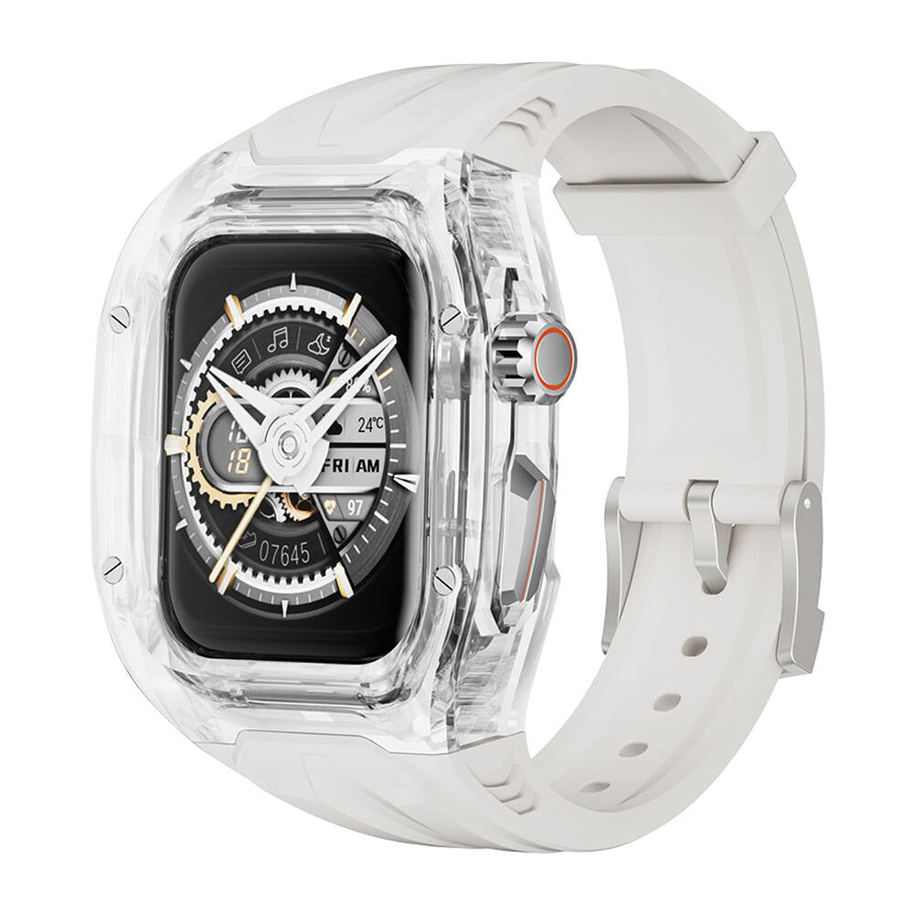 __vg|Beyaz|0|6976975611845-01|Apple Watch 7 45mm Wiwu Wi-WB013 Rambo Serisi 2in1 Şeffaf PC Kasa Koruyuculu Kauçuk Kordon