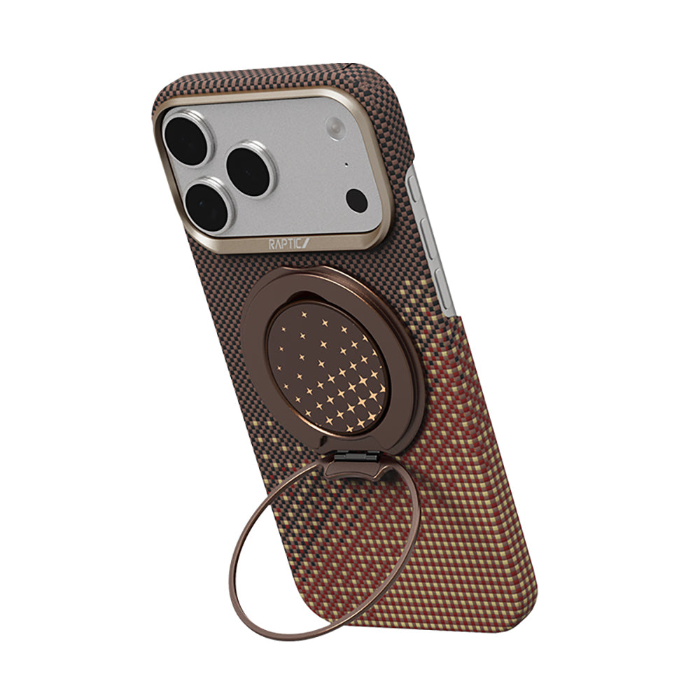 __vg|Kahverengi|1|6978373651775-02|Apple iPhone 17 Pro Max Kılıf Raptic 2in1 Bundle Kit Aramid Skin Serenity Serisi Stand ve Karbon Kapak