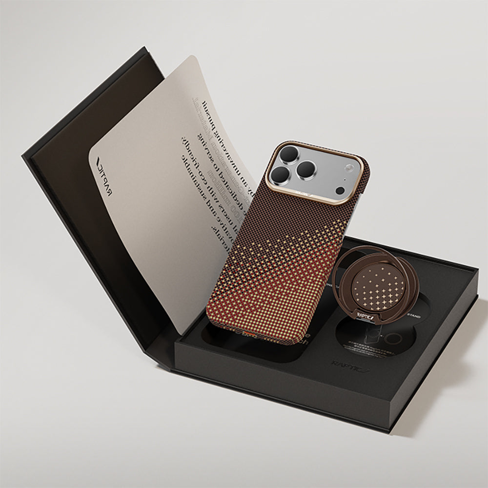 __vg|Kahverengi|7|6978373651775-08|Apple iPhone 17 Pro Max Kılıf Raptic 2in1 Bundle Kit Aramid Skin Serenity Serisi Stand ve Karbon Kapak
