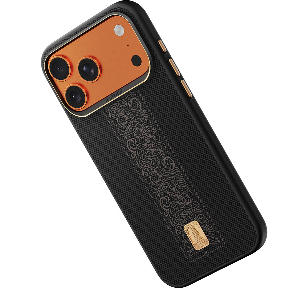 __vg|Siyah|2|6978373652000-03|Apple iPhone 17 Pro Max Kılıf MagSafe Şarj Özellikli Raptic Aramid Dual Rise Serisi 24 Ayar Altın Kaplamalı Karbon Kapak
