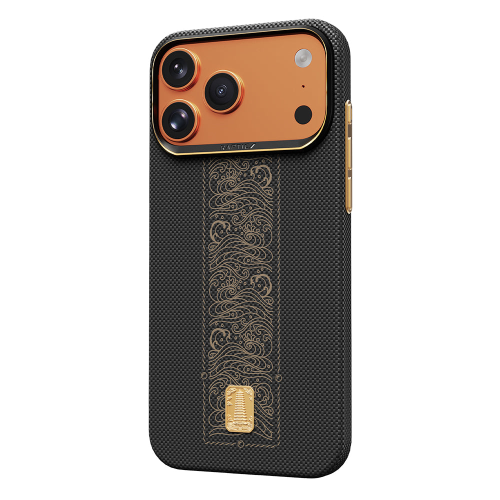 __vg|Siyah|6|6978373652031-07|Apple iPhone 17 Pro Max Kılıf MagSafe Şarj Özellikli Raptic Aramid Skin Rise Serisi 24 Ayar Altın Kaplamalı Karbon Kapak