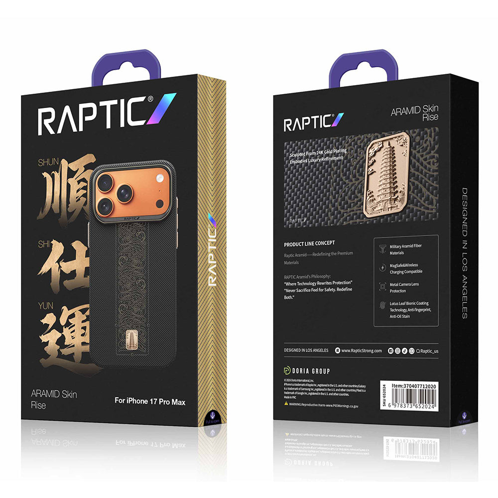 __vg|Siyah|7|6978373652031-08|Apple iPhone 17 Pro Max Kılıf MagSafe Şarj Özellikli Raptic Aramid Skin Rise Serisi 24 Ayar Altın Kaplamalı Karbon Kapak