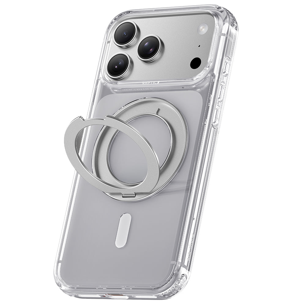 Apple iPhone 18 Pro Kılıf MagSafe Şarj Özellikli Raptic Air Stand Serisi Aynalı Arka Yüzey Standlı Kapak - Şeffaf