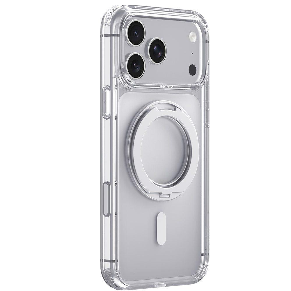 Apple iPhone 18 Pro Max Kılıf MagSafe Şarj Özellikli Raptic Air Stand Serisi Aynalı Arka Yüzey Standlı Kapak - Şeffaf