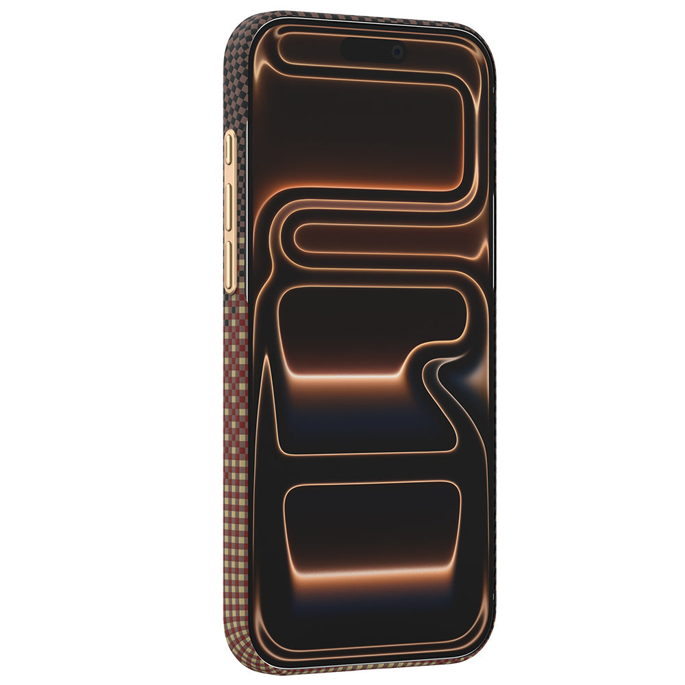 Apple iPhone 18 Pro Max Kılıf MagSafe Şarj Özellikli Raptic Aramid Skin Serenity Serisi Karbon Kapak - Kahverengi