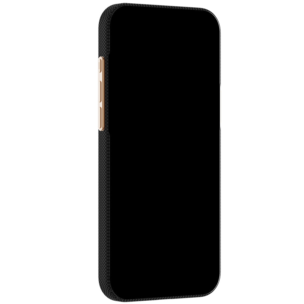 Apple iPhone 18 Pro Kılıf MagSafe Şarj Özellikli Raptic Aramid Skin Rise Serisi 24 Ayar Altın Kaplamalı Karbon Kapak - Siyah