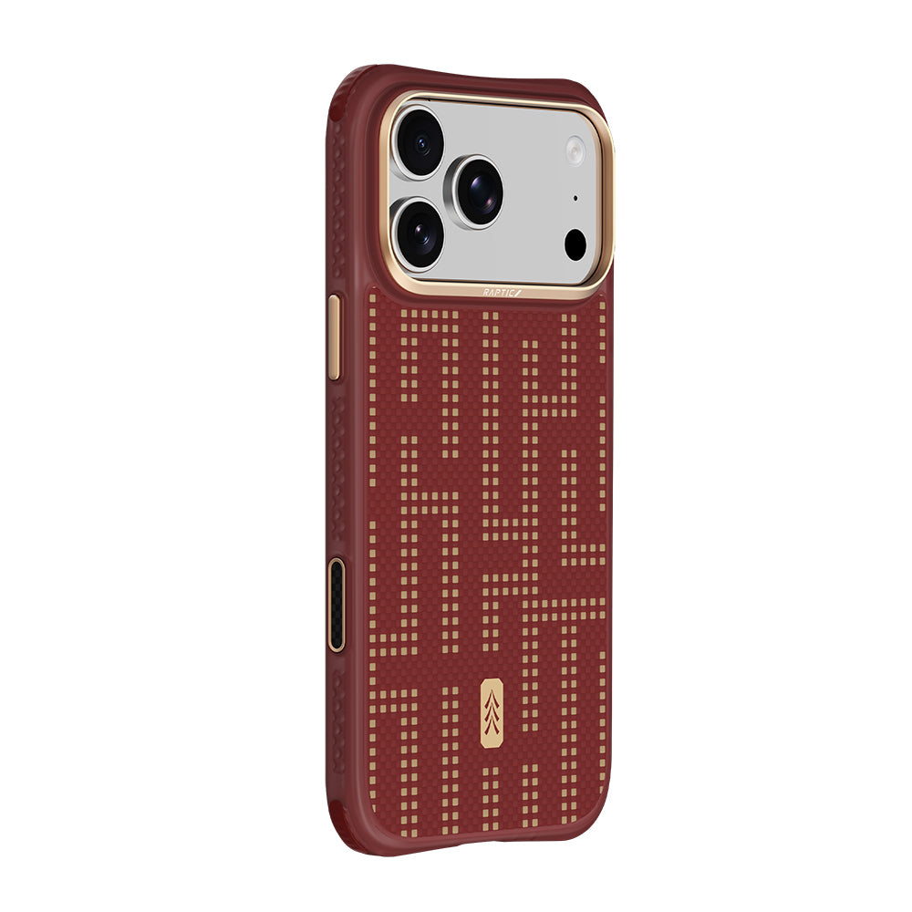 Apple iPhone 18 Pro Max Kılıf MagSafe Şarj Özellikli Raptic Aramid Dual Grid Serisi Karbon Kapak - Kırmızı