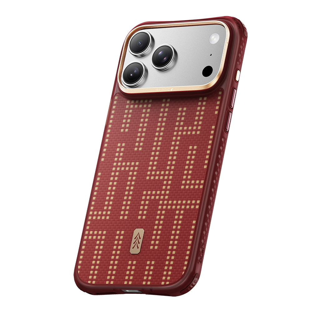 Apple iPhone 18 Pro Max Kılıf MagSafe Şarj Özellikli Raptic Aramid Dual Grid Serisi Karbon Kapak - Kırmızı