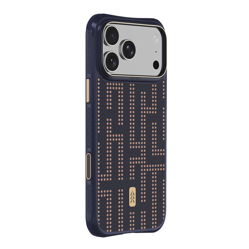 Apple iPhone 18 Pro Max Kılıf MagSafe Şarj Özellikli Raptic Aramid Dual Grid Serisi Karbon Kapak - Lacivert