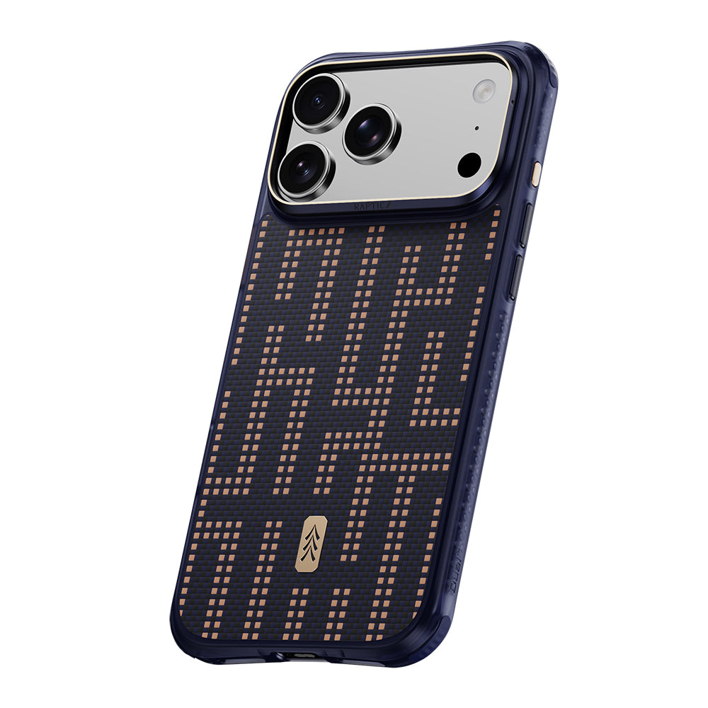 Apple iPhone 18 Pro Max Kılıf MagSafe Şarj Özellikli Raptic Aramid Dual Grid Serisi Karbon Kapak - Lacivert