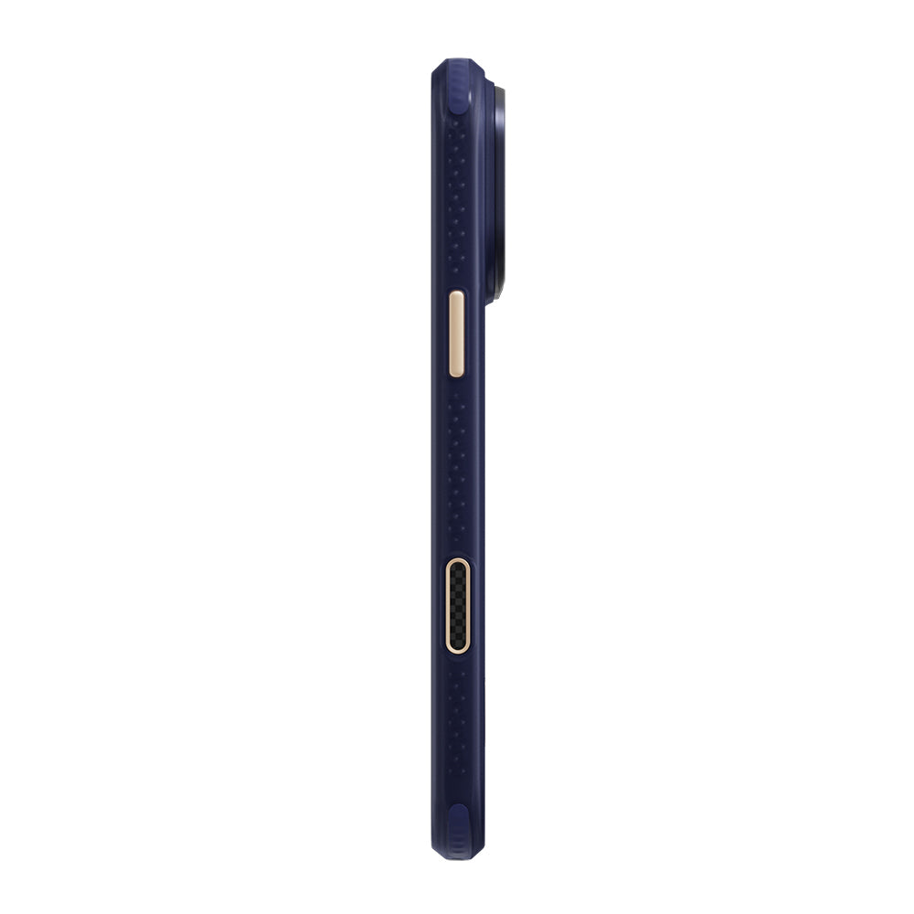 Apple iPhone 18 Pro Max Kılıf MagSafe Şarj Özellikli Raptic Aramid Dual Grid Serisi Karbon Kapak - Lacivert