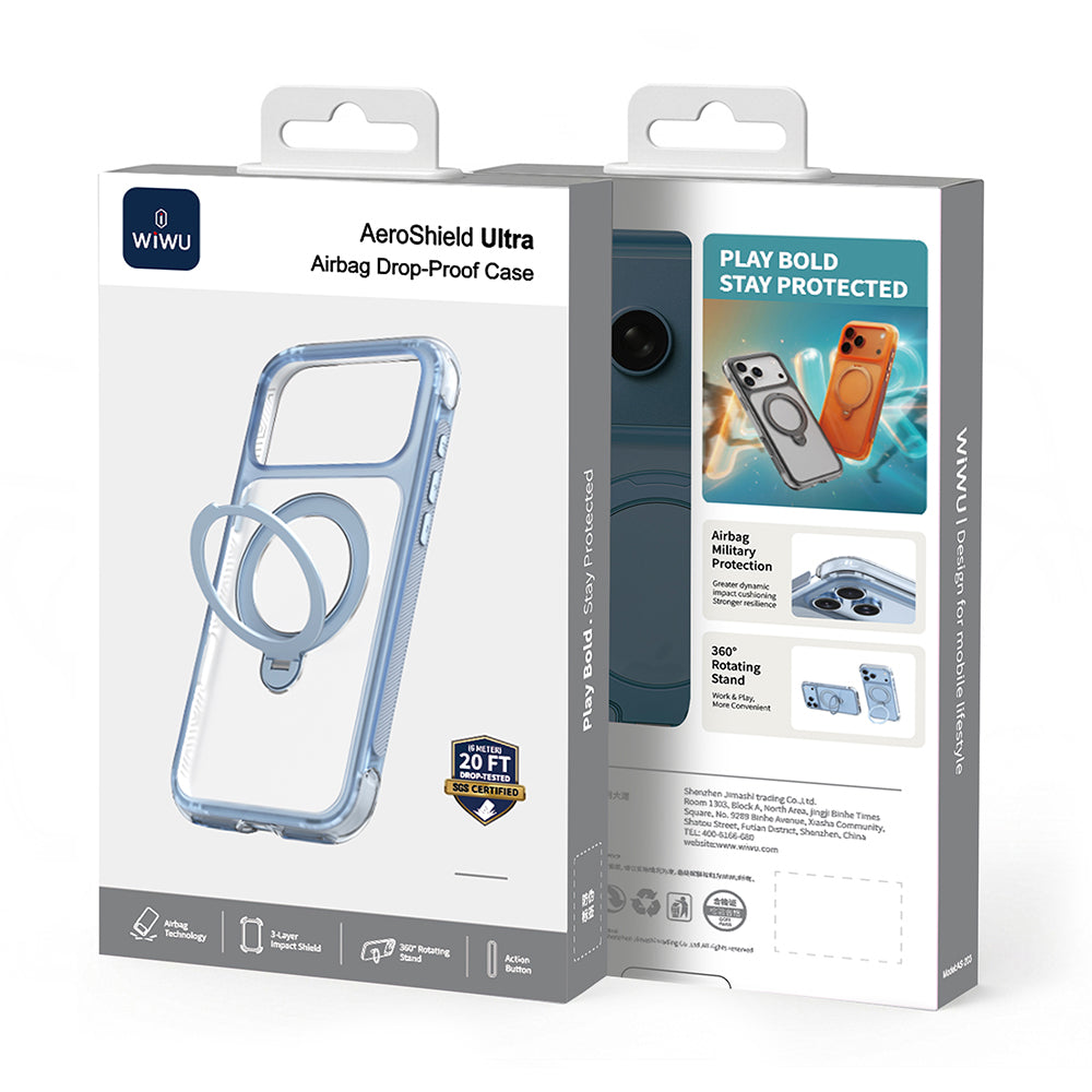 __vg|Açık Mavi|8|6979107515011-09|Apple iPhone 17 Pro Max Kılıf Wiwu AS-203 AeroShield Ultra Serisi MagSafe Şarj Özellikli Airbag Tasarımlı Standlı Kapak