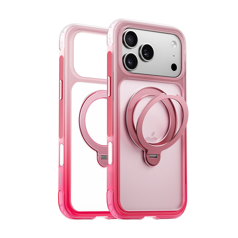 Apple iPhone 18 Pro Kılıf Wiwu AS-204 AeroShield Aurora Ultra Serisi MagSafe Şarj Özellikli Airbag Tasarımlı Standlı Kapak - Pembe