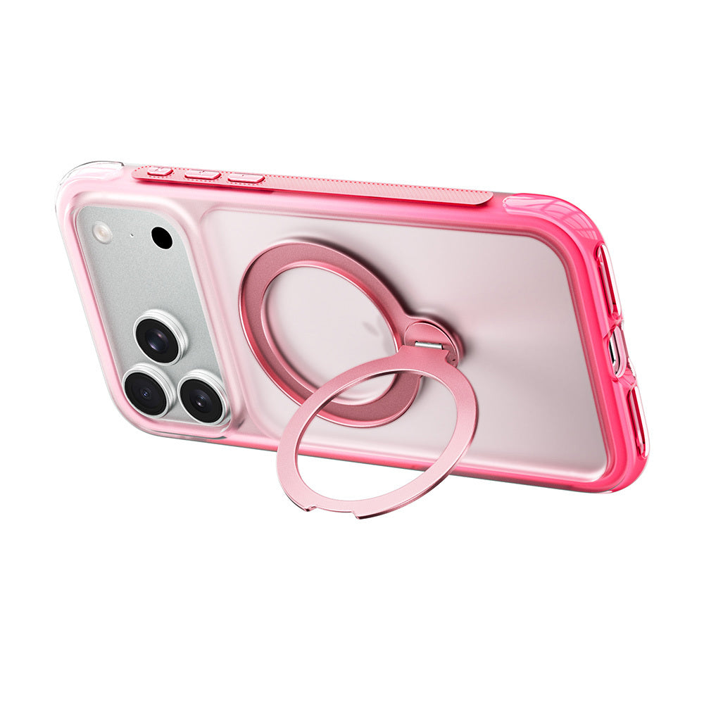 Apple iPhone 18 Pro Kılıf Wiwu AS-204 AeroShield Aurora Ultra Serisi MagSafe Şarj Özellikli Airbag Tasarımlı Standlı Kapak - Pembe