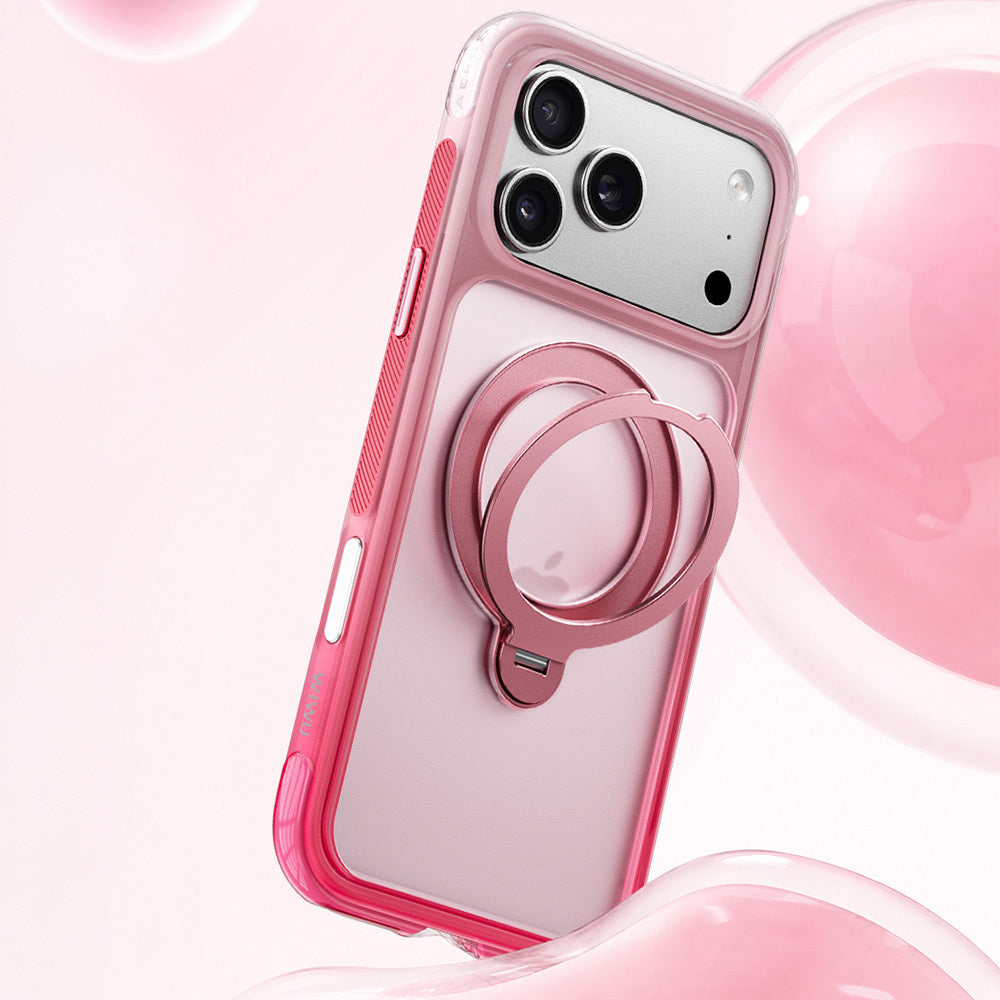 Apple iPhone 18 Pro Kılıf Wiwu AS-204 AeroShield Aurora Ultra Serisi MagSafe Şarj Özellikli Airbag Tasarımlı Standlı Kapak - Pembe